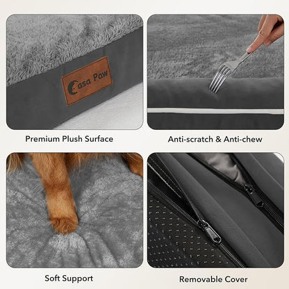 Casa Paw Orthopedic Dog Beds for Large Sized Dogs, Waterproof Egg Crate Foam Medium Dog Couch Beds for Crate 35x22Inch, Washable Pet Beds with Removable Cover and Nonskid Bottom, Dark Grey