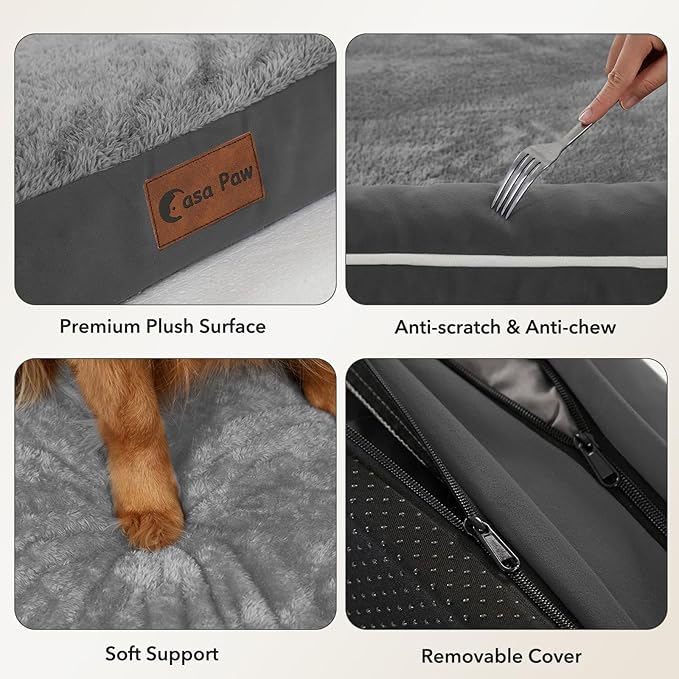 Casa Paw Orthopedic Dog Beds for Extra Large Dogs, Waterproof Egg Crate Foam XL Dog Bed with Sides 48x30Inch, Big Dogs Couch Beds with Removable Washable Cover and Nonskid Bottom, Dark Grey