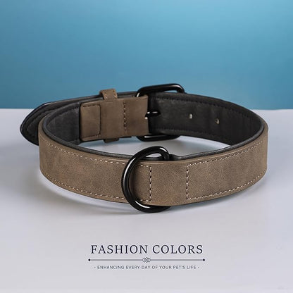 Didog Soft Padded PU Leather Dog Collar, Breathable and Adjustable Dog Collars for Medium Dogs, Comfortable for Daily Walk, Brown, L Fit Neck 13-17"(22-44 lbs)