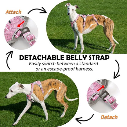 Huntboo Escape Proof Dog Harness – No Pull, No Slip, Fully Reflective, Adjustable 7-Point Design for Small, Medium, and Large Dogs – Lightweight for Outdoor Training & Hiking (Pink, L)