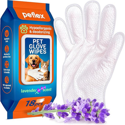 2026 New - Pet Cleaning Glove Wipes for Dogs & Cats – Wet Deodorizing Grooming Gloves for Paws, Body, Ears, Face & Coat – Hypoallergenic Hydrating Lavender Scent – Daily Care & Travel Use – 18 Count