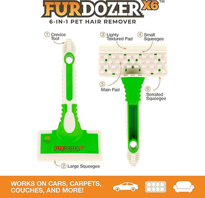 FurDozer Pet Hair Remover & Auto Detailing Tools - Cat & Dog Hair Remover for Carpets, Car Interiors, Couches, Bedding, & Pet Furniture (Green, (3 Pack) - X6, X3 PRO, X3 MINI)
