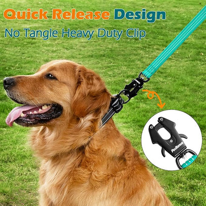 PetBonus Heavy Duty Short Dog Leash, 18 Inch Nylon Traffic Leash with Quick Release Clip, Comfortable Padded Handle, Reflective Training Lead for Medium Large Dogs (Turquoise, 18")
