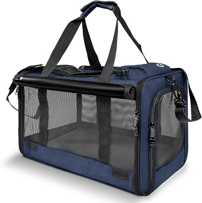 GAPZER Medium Cat Carrier Large Cat 15 lbs+ Soft Pet Carrier Small Puppy/Ventilated 2 Kittens Car Travel Bag Case/Comfy Big Maine Coons 25 Pounds/Soft-Sided Mesh Kitty Products Dark Blue