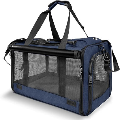 GAPZER Medium Cat Carrier Large Cat 15 lbs+ Soft Pet Carrier Small Puppy/Ventilated 2 Kittens Car Travel Bag Case/Comfy Big Maine Coons 25 Pounds/Soft-Sided Mesh Kitty Products Dark Blue