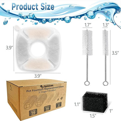 OPISICEN 18 Pcs Cat Fountain Filters Replacement Compatible with VEKEN 95oz/2.8L, 67oz/2L, 135oz/4L Pet Fountain