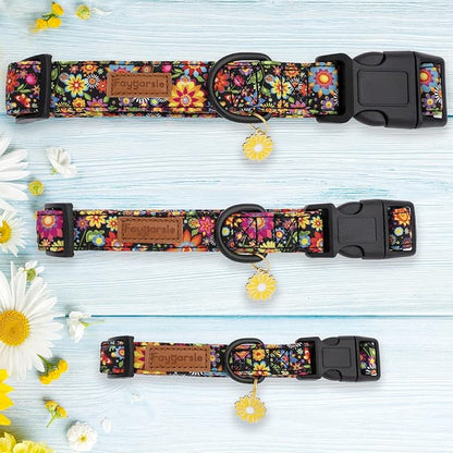 Faygarsle Floral Dog Collar for Girls and Female Dogs Soft and Fancy Pet Collar with Flower Design Ideal Black Dog Collar for Small Medium Large Dogs S