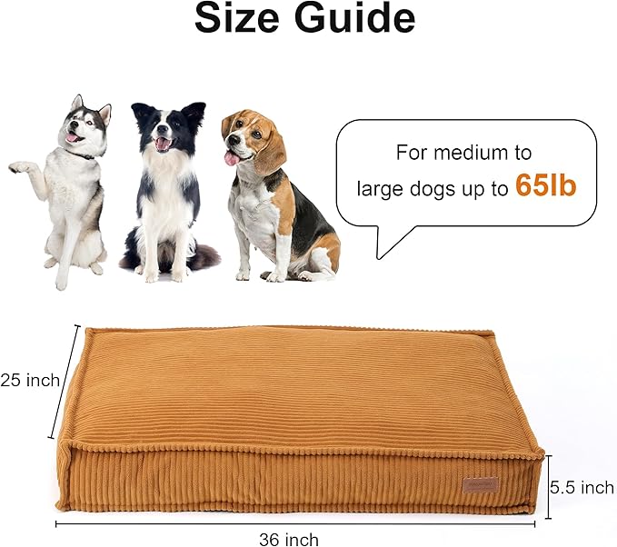 FUKUMARU 5.5-Inch Thick Dog Bed Mat, Washable Cat Bed with Waterproof Lining, Orthopedic Dog Beds for Senior Dogs, Cozy Flat Dog Kennel Bed for Crate, Non-Slip Pet Pillow Bed, Yellow