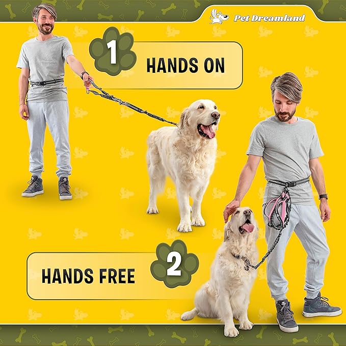 Pet Dreamland Exquisite Handsfree Dog Leash for Large Dogs. Ultimate Comfort & Freedom for Walking and Hiking. Premium Quality, Durable & Versatile Waist Belt. Your Dog Will Love This Running Leash.