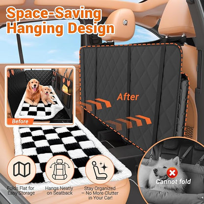 IJVAE Hard Bottom Car Seat Cover for Dog swith Removable Soft Blankets,Scratch-Proof and Anti-Slip Car Dog Hammock for Large Dogs White for Crew Cab Trucks F150