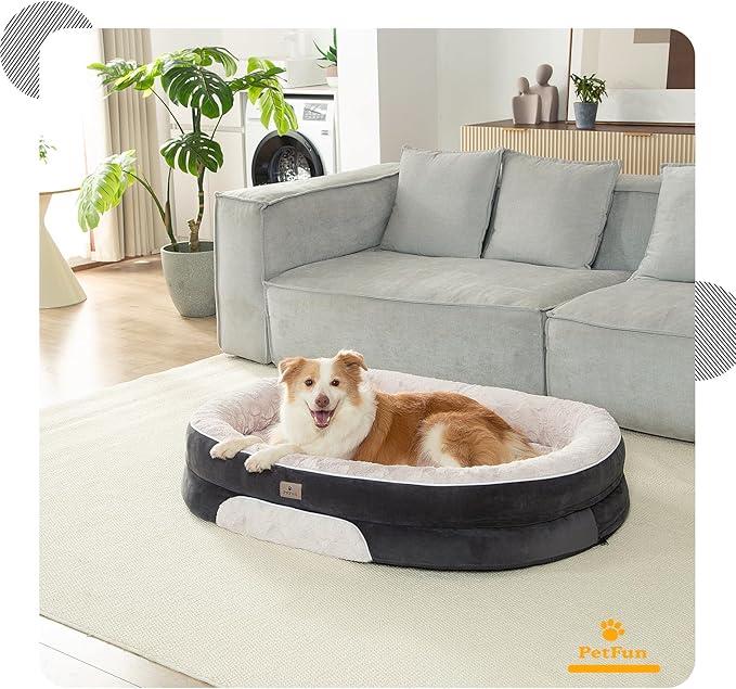 PetFun Orthopedic Dog Bed Couch for Large Sized Pets with Egg Foam Support, Four-Sided Bolster Cushions, Soft Tear-Resistant Fabric, and Removable Machine Washable Plush Cover