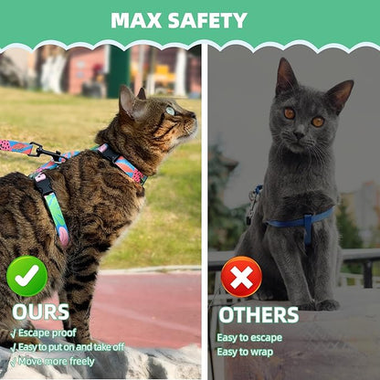PAWCHIE Cat Harness and Leash Set, Cats Escape Proof-Adjustable Kitten Harness Lightweight Soft Outdoor Walking Travel Pet Safe Harness, Puppy Harness for Girl Cats Bunny Rabbit Small Dog, Green M