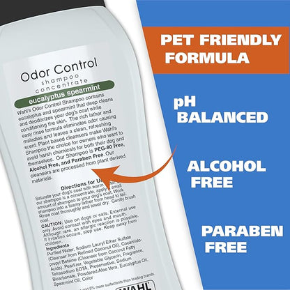 Wahl USA Odor Control Shampoo for Dogs & Pets - Eucalyptus & Spearmint Animal Deodorizer for Cleaning & Freshening – 24 Oz - Model 820003A