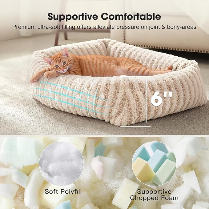 MIXJOY Dog Beds for Small Dogs Cats, Washable Dog Bed with Removable Cover, Soft Calming Cat Bed for Indoor Cats, Rectangle Pet Sofa Bed for Puppy Kitty, Anti-Slip Bottom,20"x19"x6", White