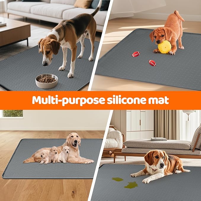 Pee Pads for Dogs, 34" x 22" Extra Large Reusable Silicone Mat, Washable Puppy Training Pads for Potty Training, Non-Slip, Leak-Proof, Indoor Floor Protection (Dark Grey)
