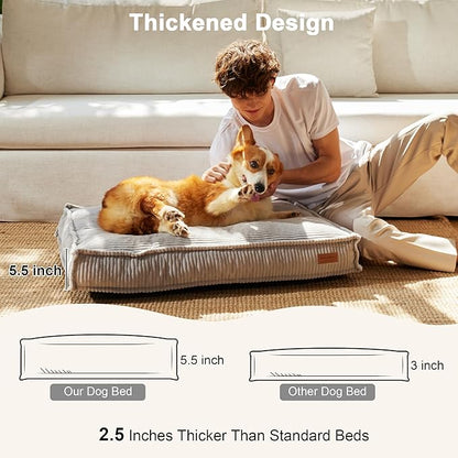 FUKUMARU 5.5-Inch Thick Dog Bed Mat, Washable Cat Bed with Waterproof Lining, Orthopedic Dog Beds for Senior Dogs, Cozy Flat Dog Kennel Bed for Crate, Non-Slip Pet Pillow Bed, Grey