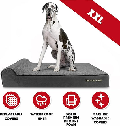 The Dog’s Bed Orthopedic Headrest Dog Bed XXL Grey Plush, Memory Foam, Pain Relief for Arthritis, Hip & Elbow Dysplasia, Post Surgery, Lameness, Waterproof Washable Cover, Veterinary Approved