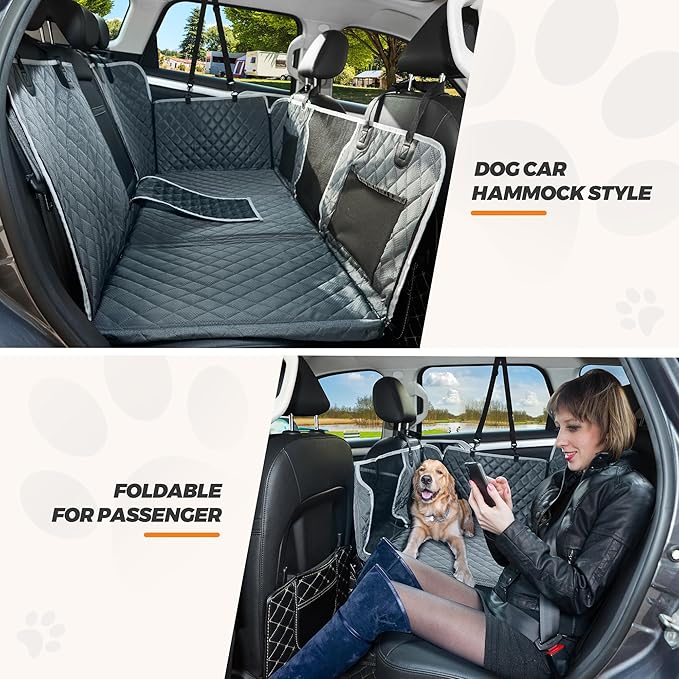 ANOSOSPECIAL Back Seat Extender for Dog,Waterproof Hard Bottom Dog Car Seat Cover for Back Seat Protector,Foldable Camping Pet Hammock Bed,Easy Clean Travelling Accessories Car SUV Truck (Gray)