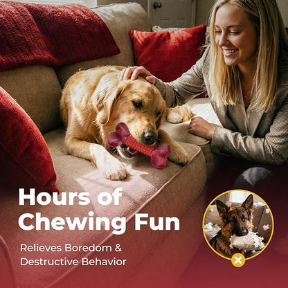Apasiri Tough Dog Toys for Aggressive Chewers Large Breed, 2-Pack Dogs Chew Toys for Large Medium Dogs, Nylon and Rubber Dog-Bones for Teething Chew, Beef Flavor, for Doggo 20-80 lbs