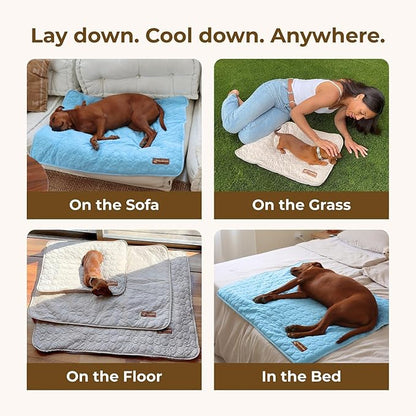Pelsbarn Dog Cooling Mat- Ice Silk Summer Comfort, Self Cooling, Non-Slip Dog Pad, Durable & Washable, Mat for Medium Dogs 19"" x 25"", Support Shelter Dogs with Every Purchase (Beige)