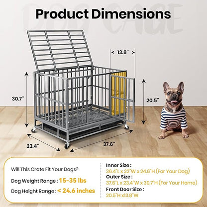 Oranland 38 inch Heavy Duty Indestructible Dog Crate,2025 New Upgraded Reinforced Baseplate for Large Dogs,XL Dog Crate for High Anxiety Dogs/Max Load Capacity 200lbs/Double Door with Wheels（Silver）