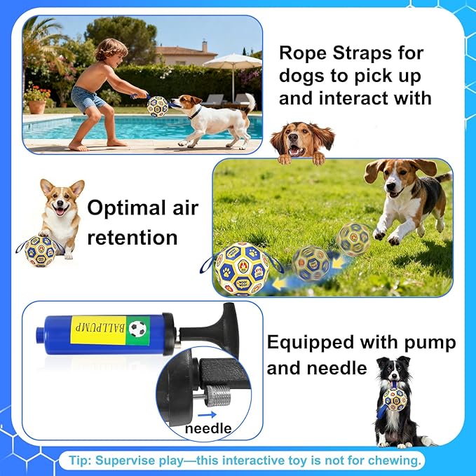 Vivifying Dog Toys Balls, Interactive World Cup Soccer Ball for Small Medium Dogs, Durable PU Enrichment Training Toy with Straps for Indoor and Outdoor Tug-of-War & Playing (6 Inches)