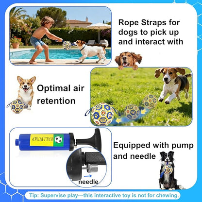 Vivifying Dog Toys Balls, Interactive World Cup Soccer Ball for Small Medium Dogs, Durable PU Enrichment Training Toy with Straps for Indoor and Outdoor Tug-of-War & Playing (6 Inches)