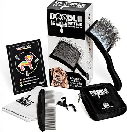 DOODLE ME THIS KINGSTON AND HAMILTON Slicker Brush for Dogs Kit Includes Comb Treat Pouch Bag and Guide Turns Stressful Grooming into bonding While Gently detangles matted Curly Wavy Coats.