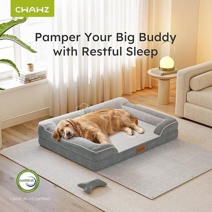 CWAWZ XXL Dog Beds for Extra Large Dogs, Giant Orthopedic Dog Sofa with Cooling Gel Memory Foam, Waterproof Pet Bed with Removable Washable Cover, 53" Pet Sofa Couch Dutch Velvet with Blanket Bone Toy