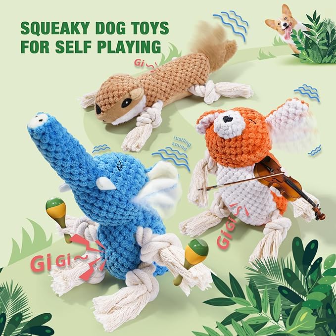 LEGEND SANDY Squeaky Plush Dog Toy Pack for Puppy, Small Stuffed Puppy Chew Toys 12 Dog Toys Bulk with Squeakers, Cute Soft Pet Toy for Small Medium Size Dogs (5 Pack)