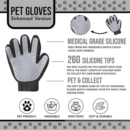 Pet Grooming Gloves – 1 Pair – Deshedding & Bath Massage Mitts for Dogs & Cats – Choose from 5 Colors – Adjustable, Reusable & Easy to Clean (Gray)