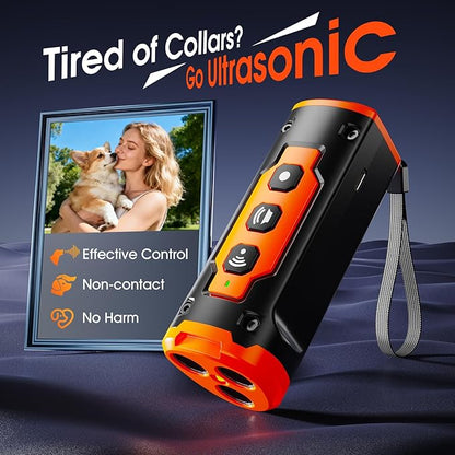 JTJTXL 1-Touch Dog Bark Deterrent Devices with 3 Sonic Heads,Portable 50ft Range Anti Barking Device for Dogs,Rechargeable & Safe Dog Training Tool with Flashlight,Helps Improve Dog's Behavior Orange