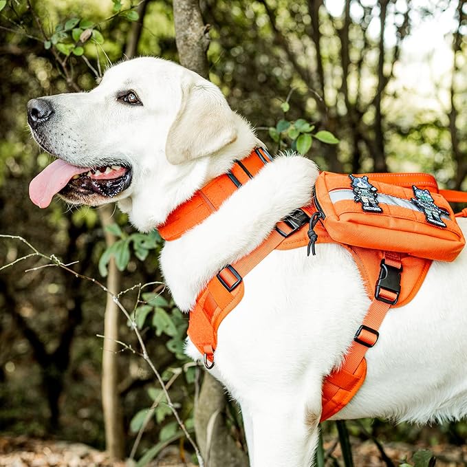 OneTigris Tough Dog Collars, Tactical Dog Collar with Handle, Milltary Adjustable Dog Collar with Heavy Duty Metal Buckle for Training (Orange, S)