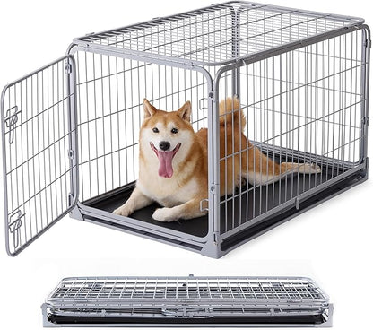 ZOMISIA Foldable Dog Crate for Medium Dogs - 36 inch Escape-Proof Metal Kennel with Double Door, Easy Assembly Collapsible Cage with Removable Tray, Indoor Outdoor Use, Silver Gray