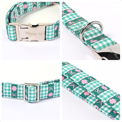 ARING PET St Patrick's Day Dog Collar, Cute Green Pet Shamrock Bowtie Collars with Metal Buckle for Puppy Small Medium Large Boy Girl Dogs-XL