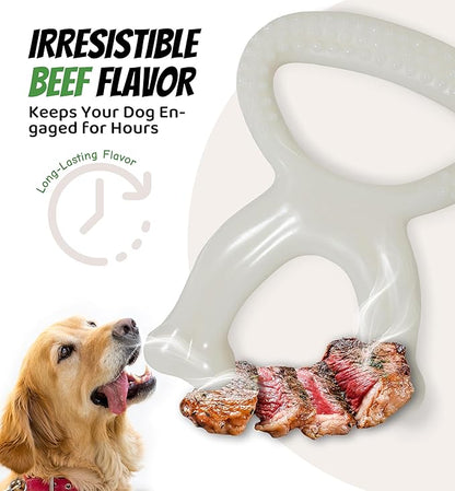 IPTPAS Durable Dog Chew Toy for Aggressive Chewers, Indestructible Nylon Bone Dental Care Teeth Cleaning Chew Toy for Small, Medium and Large Dogs, Keep Them Busy, Irresistible Beef Flavor (White)