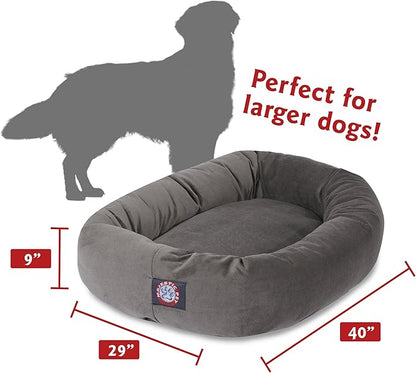 Majestic Pet 40 Inch Large Washable Dog Bed, Orthopedic Donut Cuddle Furniture for Big Dogs, Soft and Cozy Faux Suede Calming Pet Crate Pad & Mat, Fluffy Pet Bed - Gray