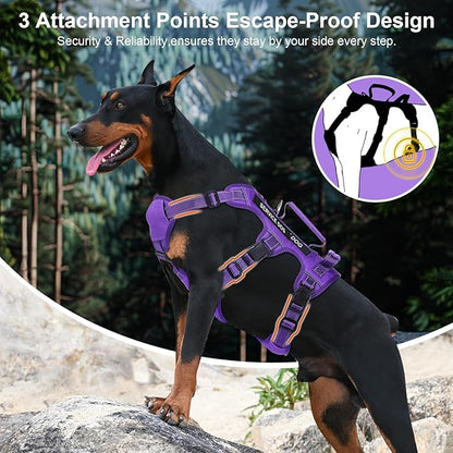 Escape Proof Dog Harness for Large Medium Sized Dogs Six Point Adjustable, Service Dog Vest Harness and Leash Set, No Pull Dogs Harnesses with Handle, Medium Dog Harnesses for Walking(Purple, M)