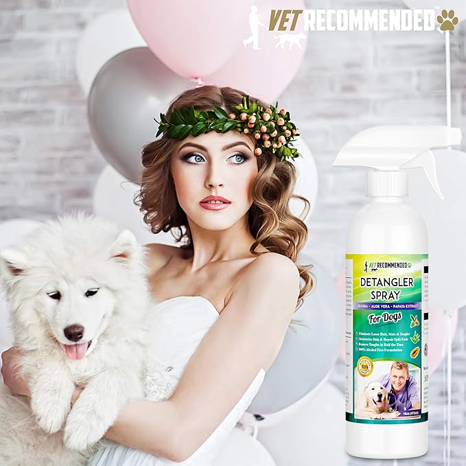 Vet Recommended Dog Detangler Spray & Conditioner – Made from Fresh Natural Extracts of Papaya, Jojoba & Aloe Vera | Eliminate Loose Hair, Remove Matts and Rejuvenate Coat | Made in USA | 16 Oz