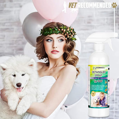 Vet Recommended Dog Detangler Spray & Conditioner – Made from Fresh Natural Extracts of Papaya, Jojoba & Aloe Vera | Eliminate Loose Hair, Remove Matts and Rejuvenate Coat | Made in USA | 16 Oz