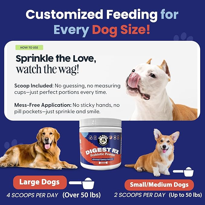 Probiotics for Dogs – Digestive Enzymes, Supports Gut Health, Vet-Formulated Prebiotics & Probiotics, for Immune Support, Diarrhea, Gas, Itching & Seasonal Allergies, Made in USA, 120 Scoops