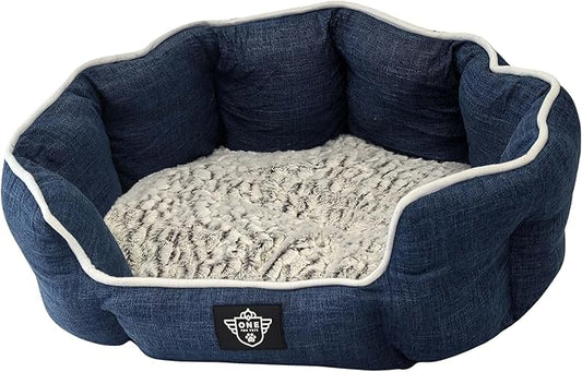 One for Pets Snuggle Pet Bed,Dog Bed, Cat Bed, Removable Washable Octagon Cuddle Bed,Anti Anxiety (Blue, Large (30 Inch))