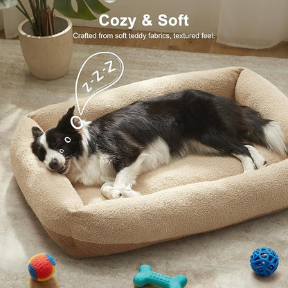 FURTIME Washable Dog Bed Large Sized Dogs, Washable Comfy Fluffy Large Dog Bed, Removable Zipper Cover Machine Wash, Soft Orthopedic Bed Durable Pet Cuddler with Anti-Slip Bottom, 36"x27"x8", Beige
