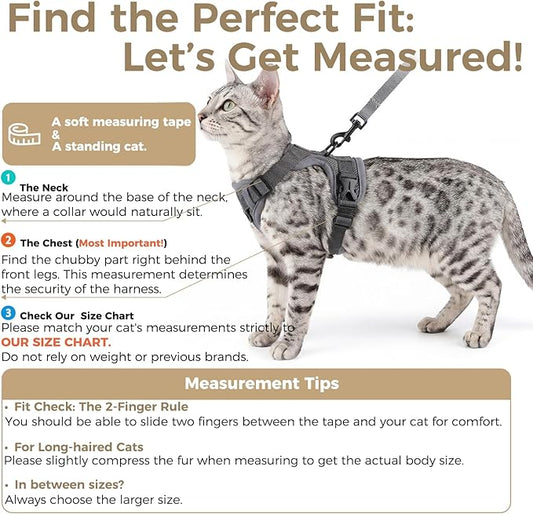 pangdi Cat Harness and Leash Set Escape Proof Tactical Large Kitten Harness Emotional Support Cat Vest, Grey, L