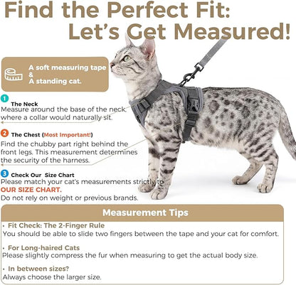 pangdi Cat Harness and Leash Set Escape Proof Tactical Small Kitten Harness Emotional Support Cat Vest, Grey, S