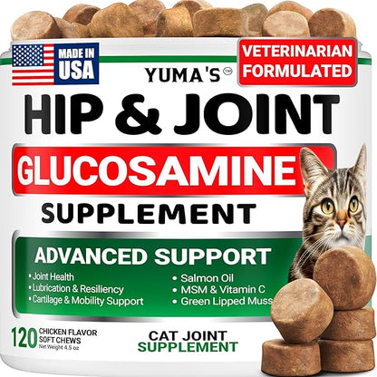 Cat Hip and Joint Health Supplement Chews – Advanced Glucosamine for Cats – MSM, Chondroitin & Omega-3 Salmon Oil – Supports Mobility, Joint Pain Relief, Cat Vitamins for Indoor & Outdoor Cats