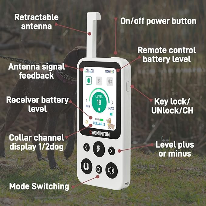 CASMINTON Shock Collar for 2Dogs [CRS01Pro]126 Training Levels, 4 Powerful Modes With 2.8-inch LCD high-definition display100% Safe Training Collar for Large Medium Small Dogs IPX7 Waterproof E Collar
