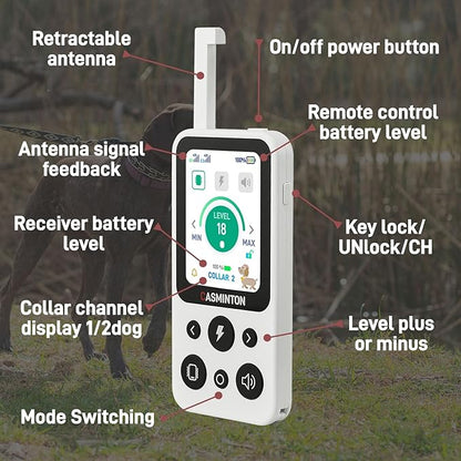 CASMINTON Shock Collar for 2Dogs [CRS01Pro]126 Training Levels, 4 Powerful Modes With 2.8-inch LCD high-definition display100% Safe Training Collar for Large Medium Small Dogs IPX7 Waterproof E Collar