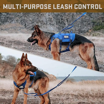 Forestpaw Tactical Dog Harness for Large Dogs,Tactical Dog Collar with Bungee Leash Set,No Pull Military Dog Harness for Walking Training,Adjustable for Medium Large Dogs,Blue,Chest 21.5-45"