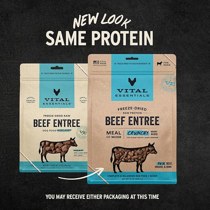 Vital Essentials Freeze-Dried Raw Dog Food, Beef Crunchy Mini Nibs | Complete Meal or Mixer | High Protein Dog Food | 14 oz
